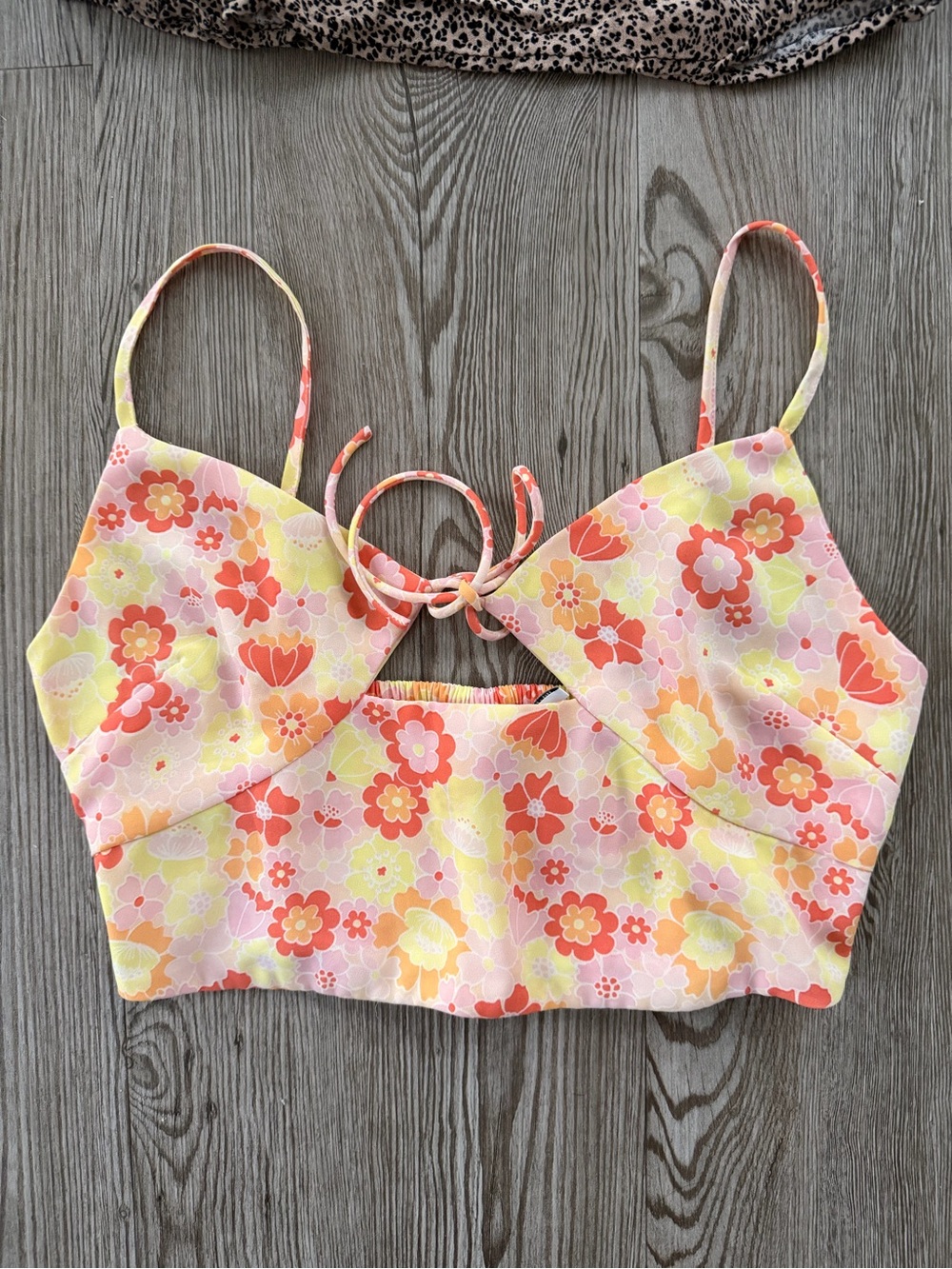 Simons Floral Pastel Tie-Front Crop Tank Top